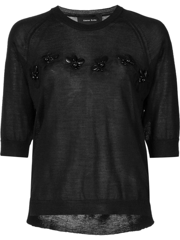 Simone Rocha Shortsleeved Embellished Jumper, Women's, Size: Small, Black, Silk/cashmere/merino
