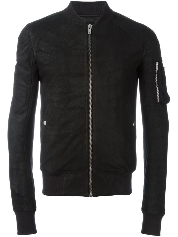 Rick Owens Raglan Bomber Jacket, Men's, Size: 48, Black, Cotton/lamb Skin/polyester/virgin Wool