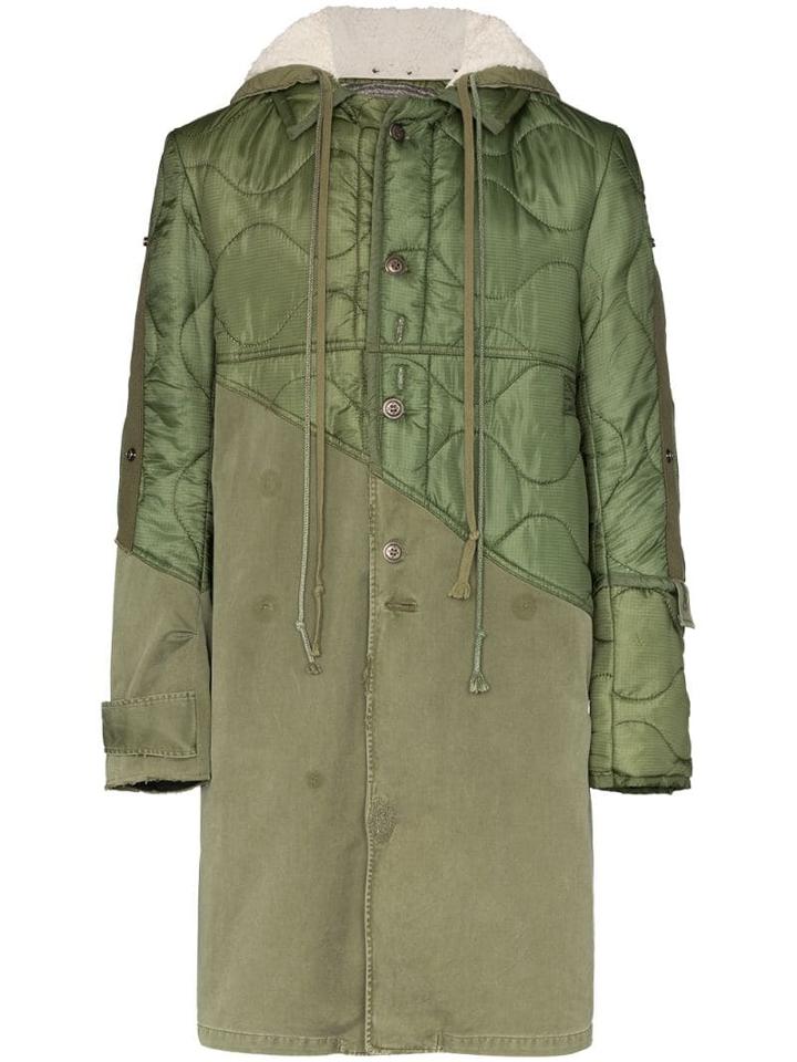 Greg Lauren Hooded Army Trench Coat - Green