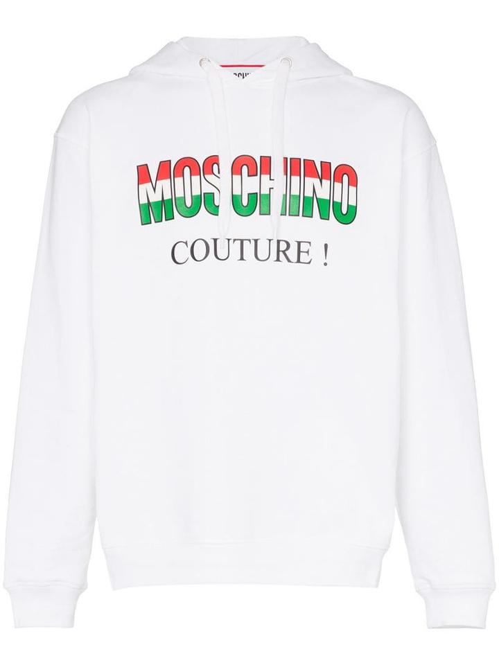 Moschino Italy Logo Cotton Hoodie - White