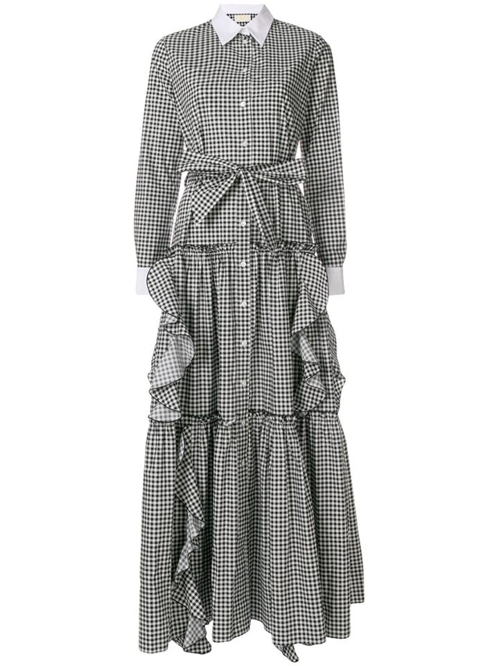 Sara Battaglia Gingham Ruffle Long Shirt Dress - Black