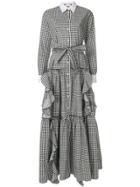 Sara Battaglia Gingham Ruffle Long Shirt Dress - Black