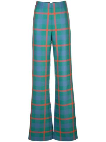 Priscavera Flared Check Pattern Trousers - Green