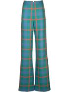 Priscavera Flared Check Pattern Trousers - Green