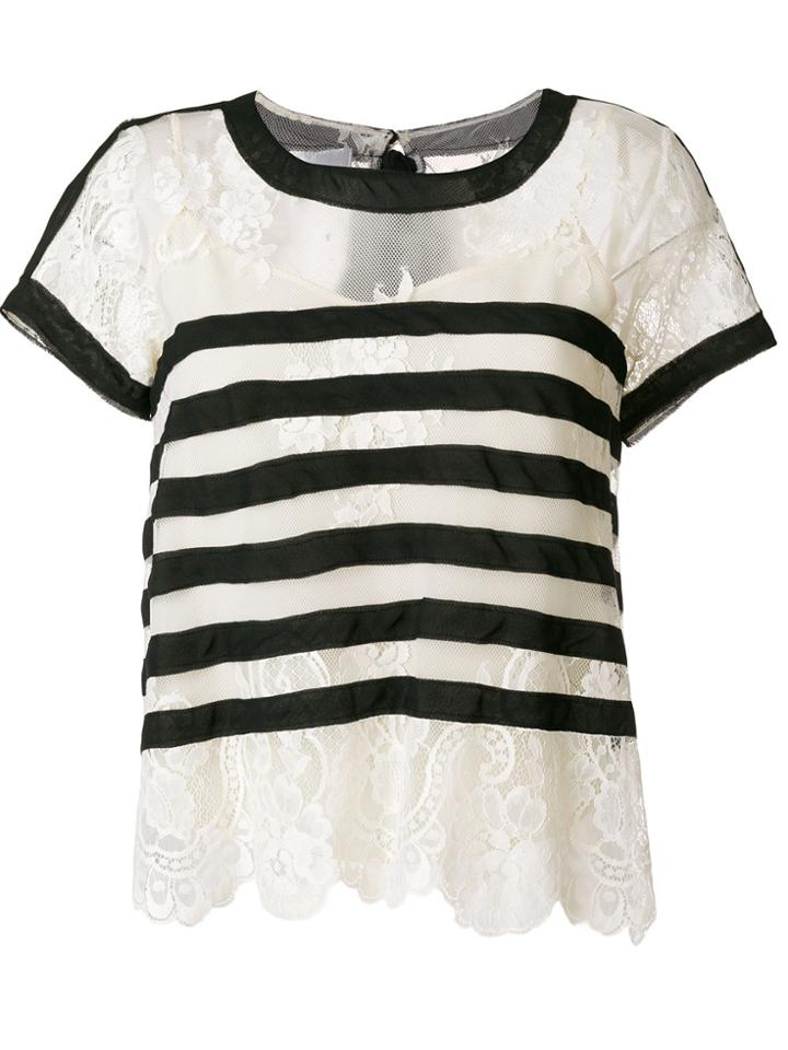 Edward Achour Paris Lace Embellished Striped T-shirt - Black