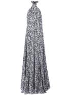Derek Lam Marble Print Long Dress, Women's, Size: 38, Black, Silk