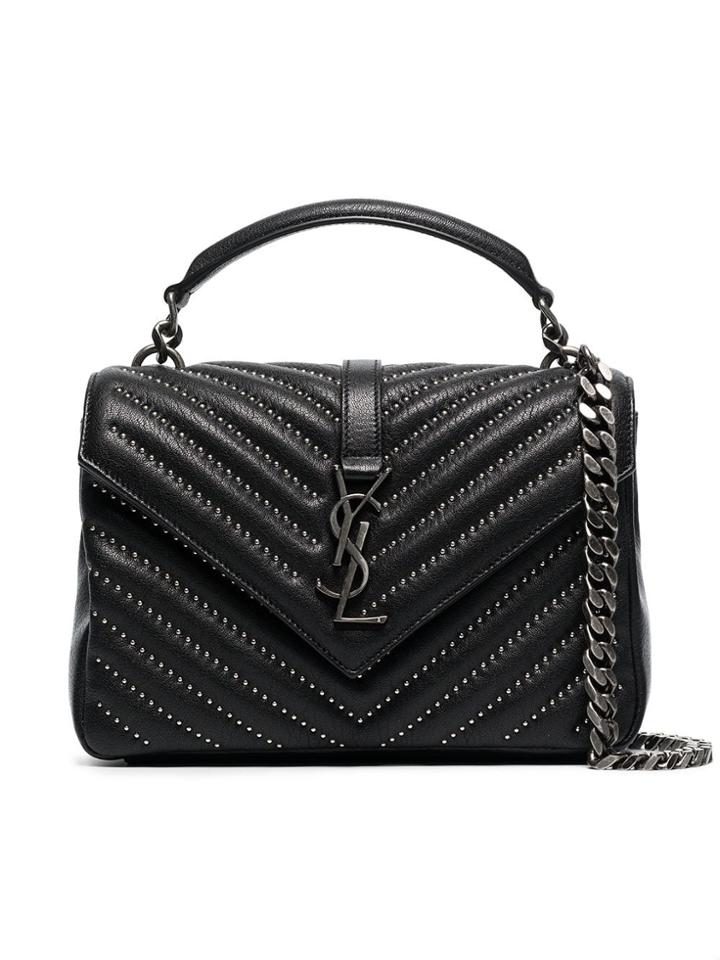 Saint Laurent Black College Stud Embellished Medium Quilted Leather