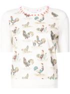 Carven Rooster Print Knit Top - White
