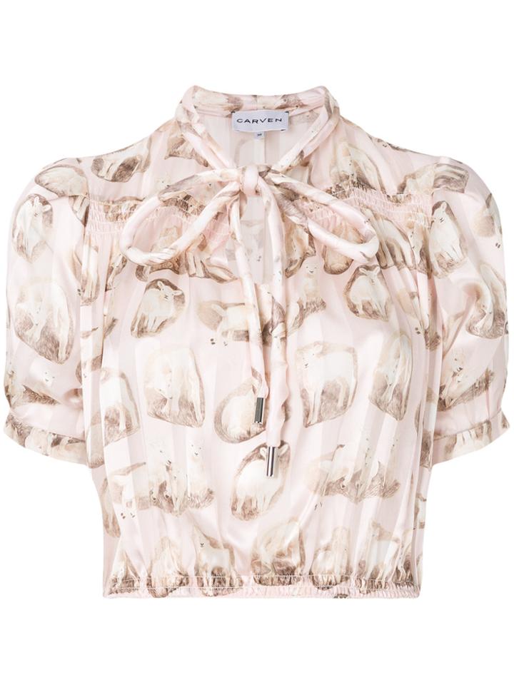 Carven Sheep Print Cropped Shirt - Pink & Purple