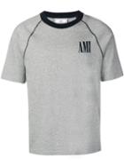 Ami Paris Bicolor Crewneck T-shirt With Ami Print - Grey