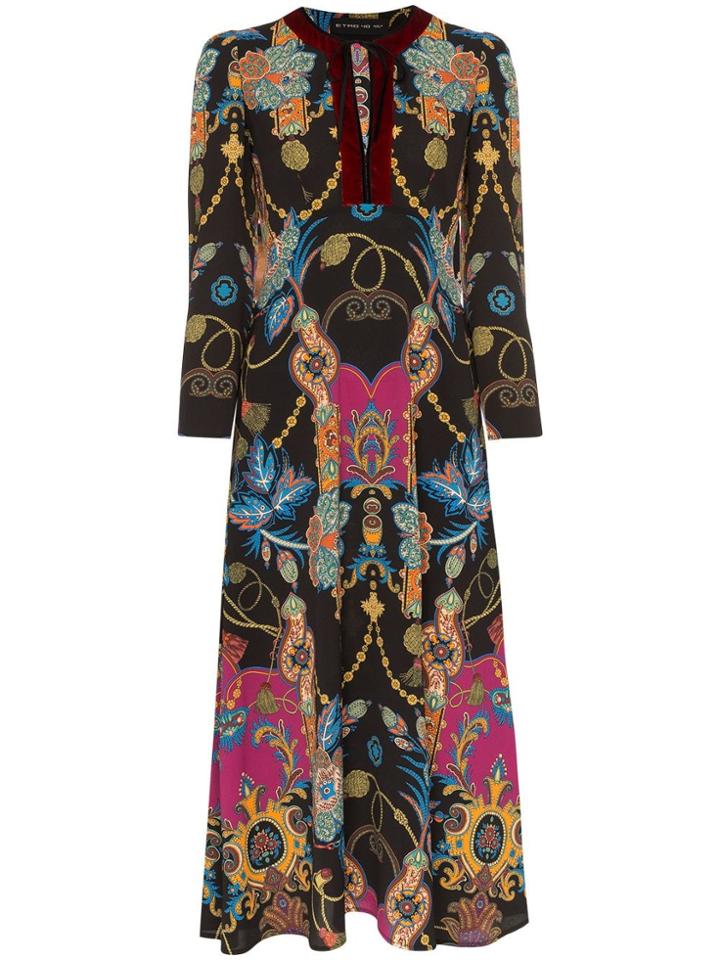 Etro Tie Neck Floral Print Crepe Dress - Black