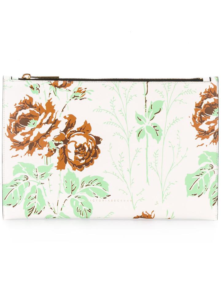 Victoria Beckham - Floral Print Clutch - Women - Leather/polyamide/polyurethane - One Size, White, Leather/polyamide/polyurethane