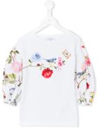 Monnalisa - Floral Blue Tit Print Top - Kids - Cotton/elastodiene - 11 Yrs, White