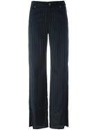 Mm6 Maison Margiela Pinstripe Wide-legged Trousers, Women's, Size: 40, Black, Cupro/viscose/wool