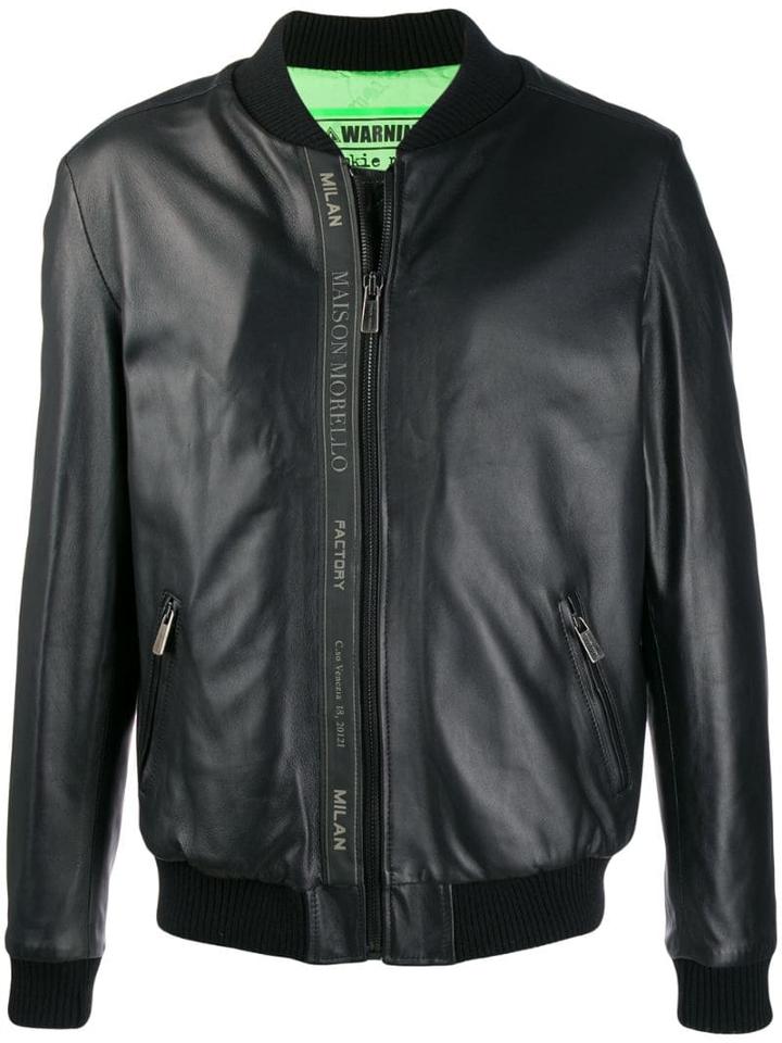 Frankie Morello Logo Stripe Bomber Jacket - Black