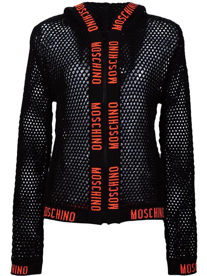 Moschino Fishnet Hoodie, Women's, Size: 40, Black, Cotton