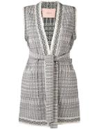 Twin-set Belted Jacquard Coat - White