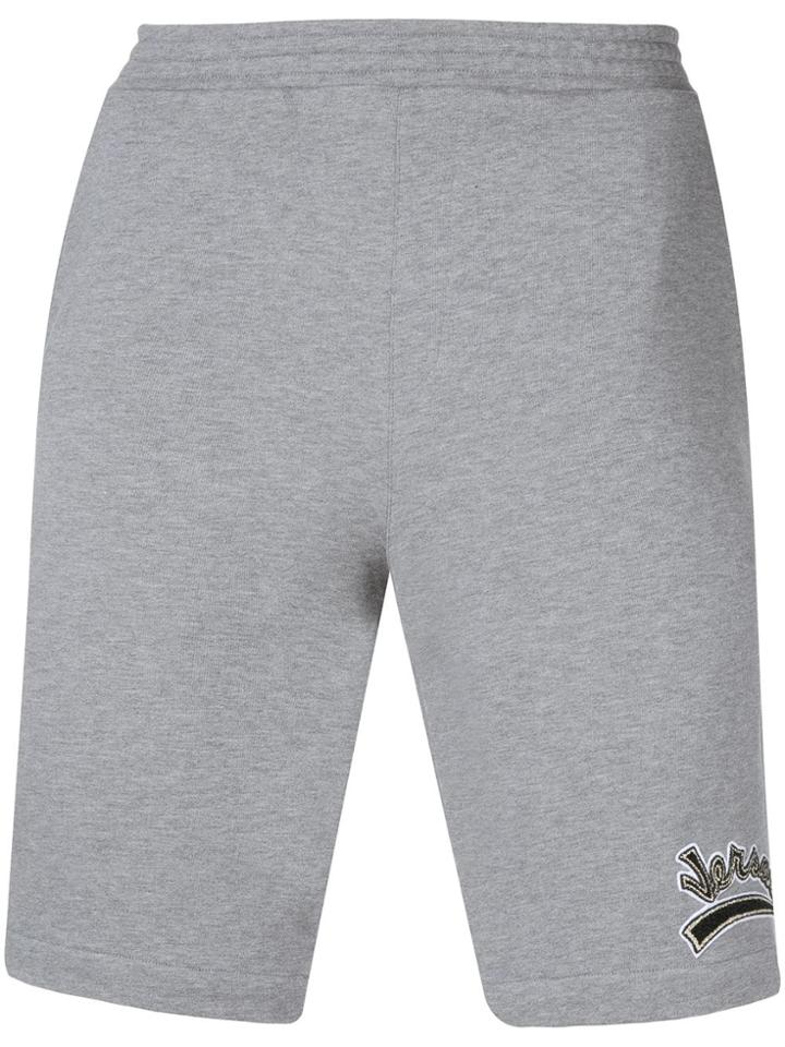 Versace Logo Patch Track Shorts - Grey