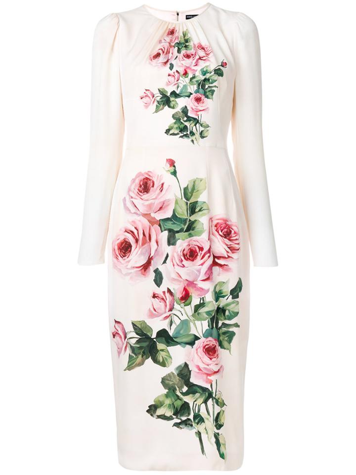 Dolce & Gabbana Ruched Rose-print Midi Dress - Pink & Purple