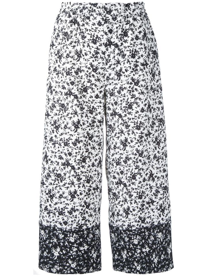 Le Ciel Bleu Cropped Floral Trousers, Women's, Size: 36, White, Polyester