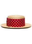 Miu Miu Nude Polka Dot Straw Boater Hat - Nude & Neutrals