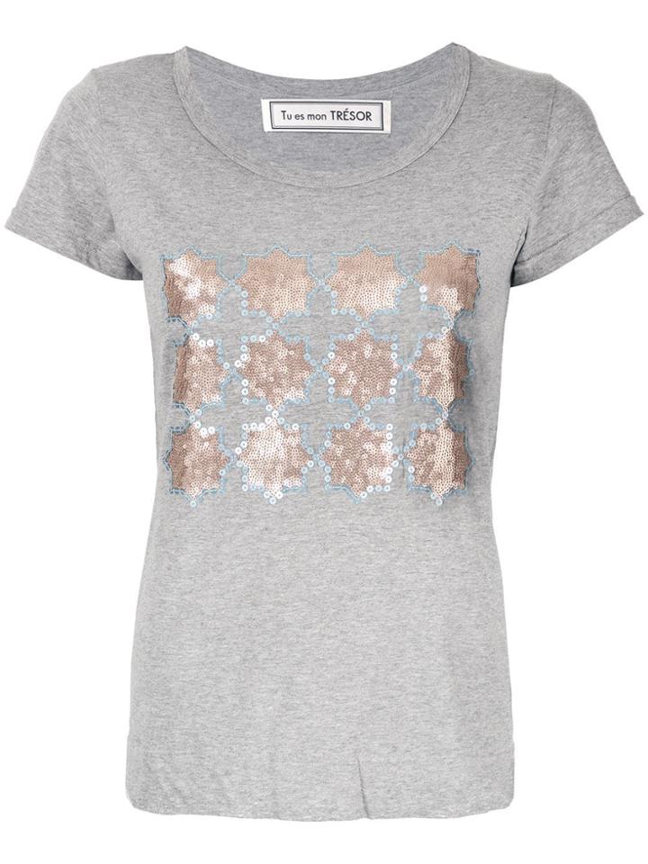 Tu Es Mon Trésor Sequin Octagram T-shirt - Grey