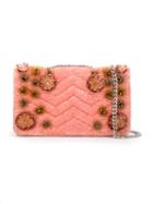 Isla Velvet Quilted Embroidered Shoulder Bag - Pink
