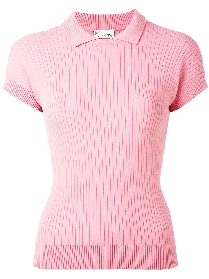 Red Valentino - Ribbed Polo Shirt - Women - Polyamide/viscose - Xs, Pink/purple, Polyamide/viscose