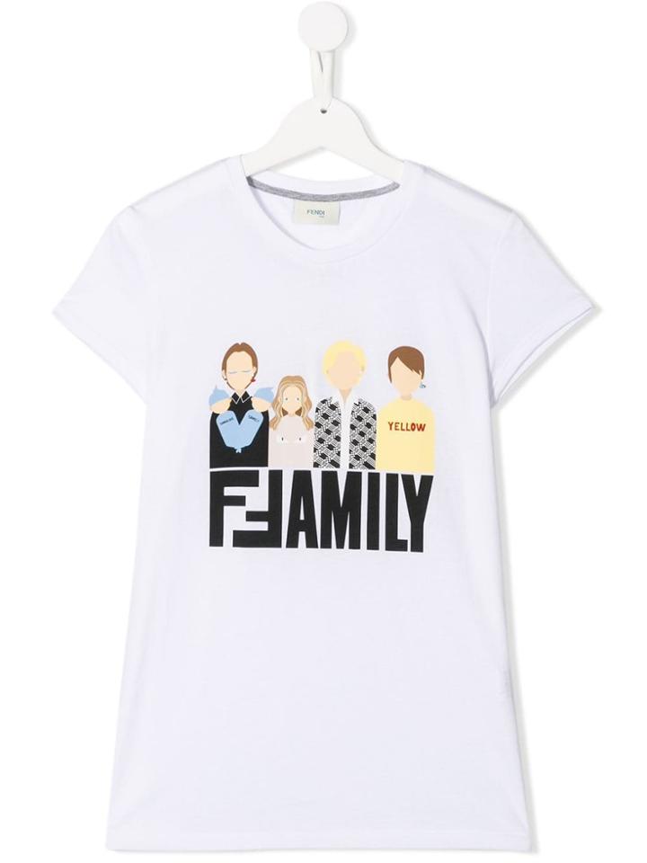 Fendi Kids Teen Family Print T-shirt - White