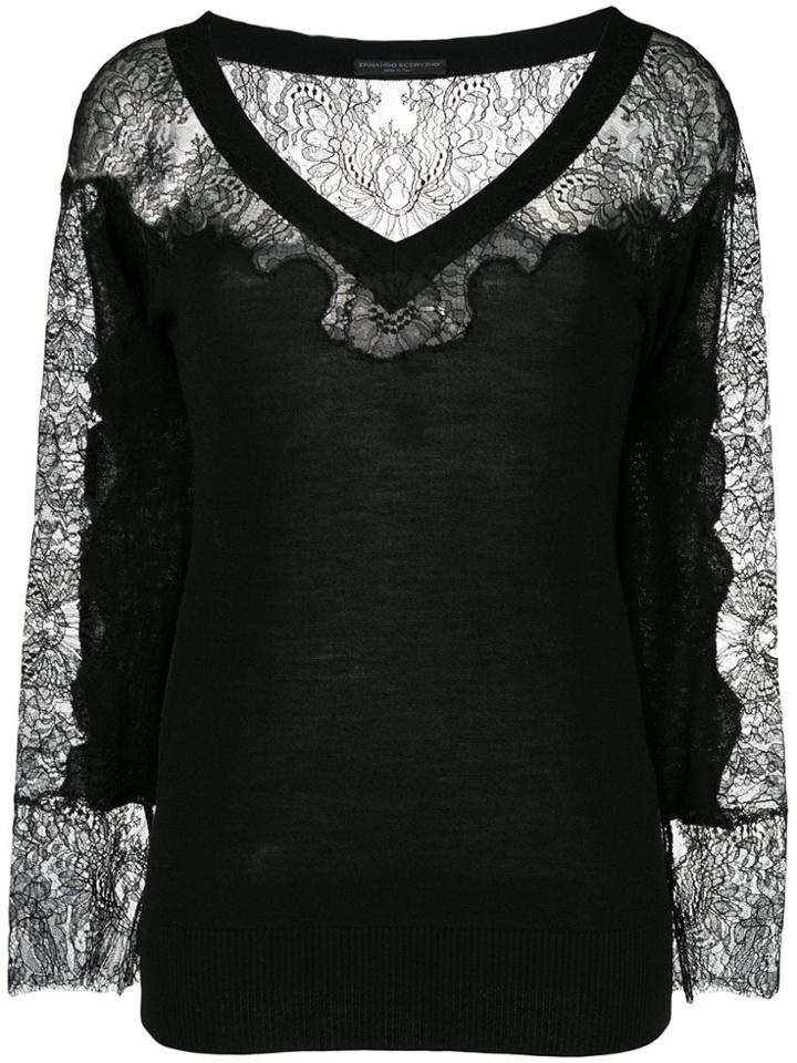 Ermanno Scervino Lace Panel V-neck Blouse - Black