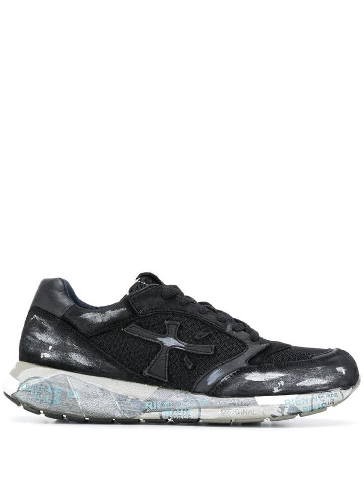 White Premiata Brushstroke Sneakers - Black