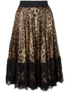 Dolce & Gabbana Leopard Print Pleated Skirt, Women's, Size: 44, Nude/neutrals, Silk/cotton/polyamide