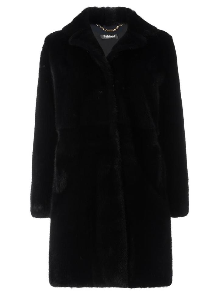 Baldinini Concealed Fastening Midi Coat, Women's, Size: 42, Black, Mink Fur/acetate/silk