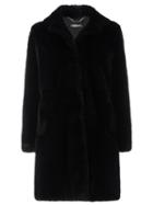 Baldinini Concealed Fastening Midi Coat, Women's, Size: 42, Black, Mink Fur/acetate/silk