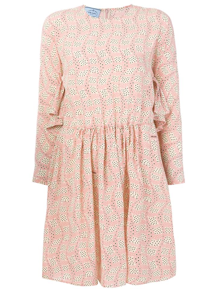 Prada Printed Long Sleeve Mini Dress - Pink & Purple
