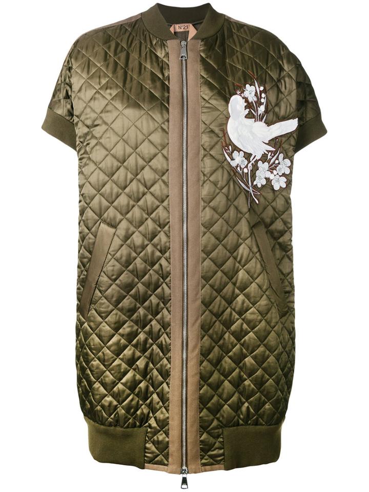 No21 - Quilted Bird Detail Coat - Women - Cotton/polyester/viscose - 38, Green, Cotton/polyester/viscose