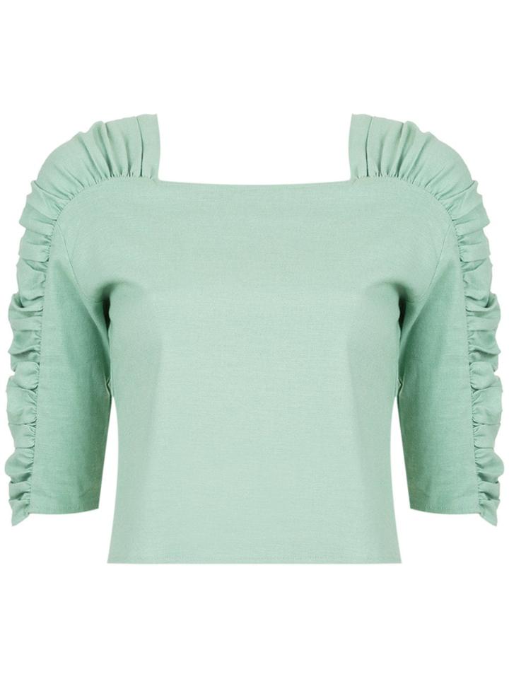 Framed Linen Cropped Top - Green