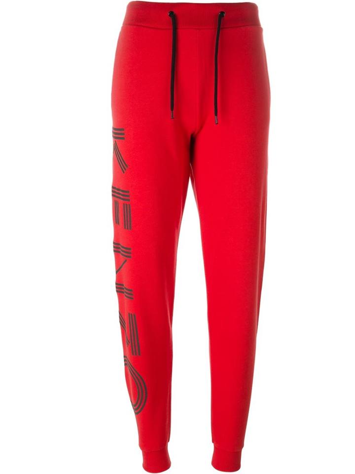 Kenzo Logo Print Track Pants, Women's, Size: Large, Red, Cotton