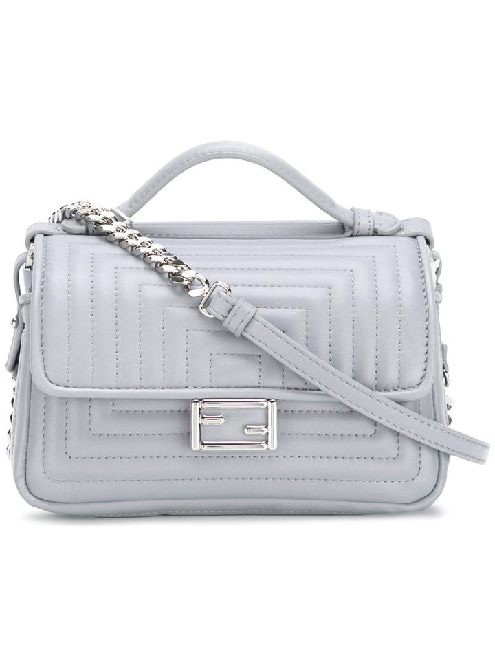 Fendi Micro Double Baguette Crossbody Bag, Women's, Grey, Leather