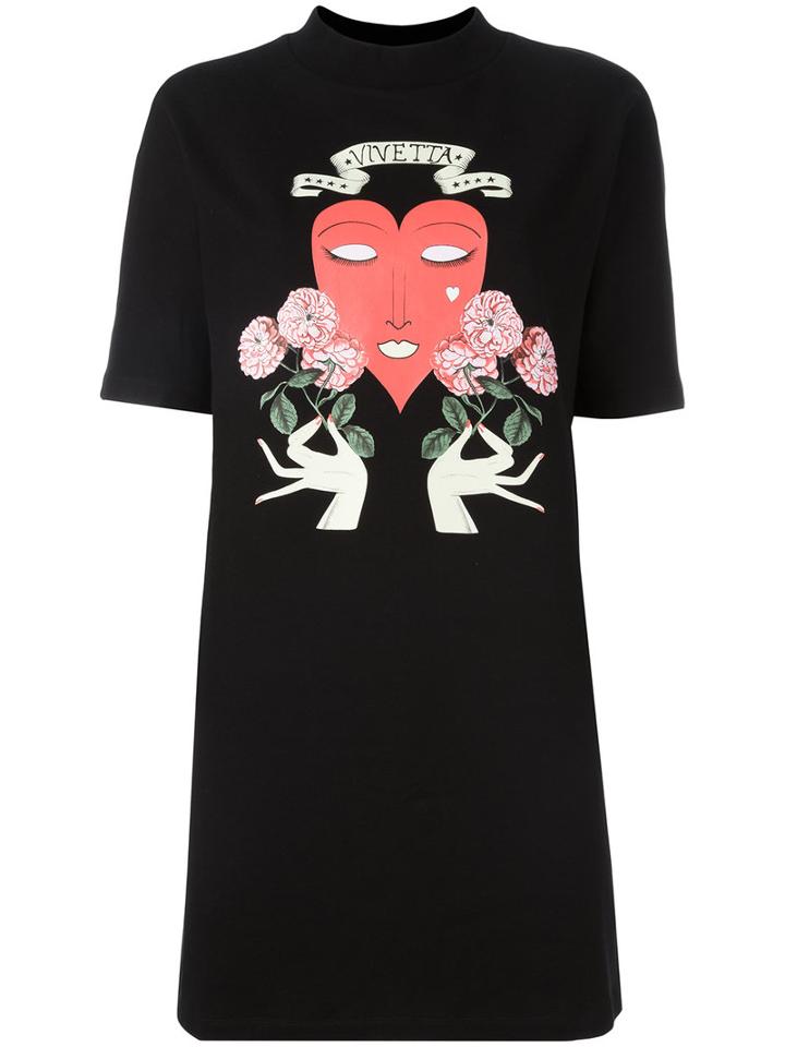 Vivetta Heart Print Dress, Size: 38, Black, Cotton/spandex/elastane