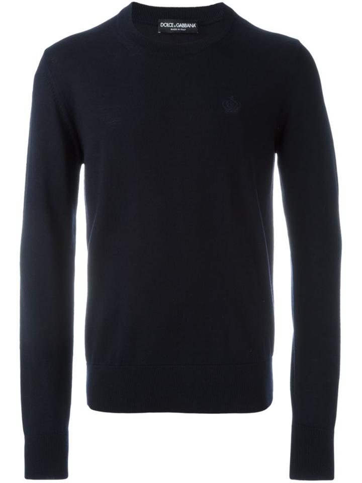 Dolce & Gabbana Embroidered Crown Jumper, Men's, Size: 54, Blue, Virgin Wool