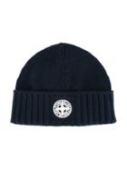 Stone Island Kids Embroidered Logo Beanie, Boy's, Size: 46 Cm, Blue