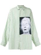 Raf Simons Striped Photographic Print Shirt, Men's, Size: 46, Green, Linen/flax
