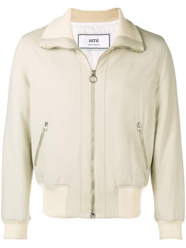 Ami Paris Funnel Neck Zipped Jacket - Neutrals