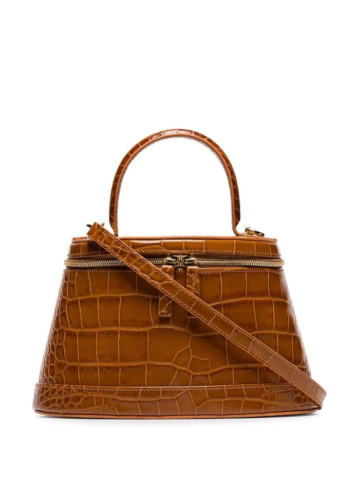 By Far Brown Annie Croc Print Leather Box Bag