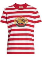 Burberry Crest Appliqué Striped Cotton T-shirt - Red