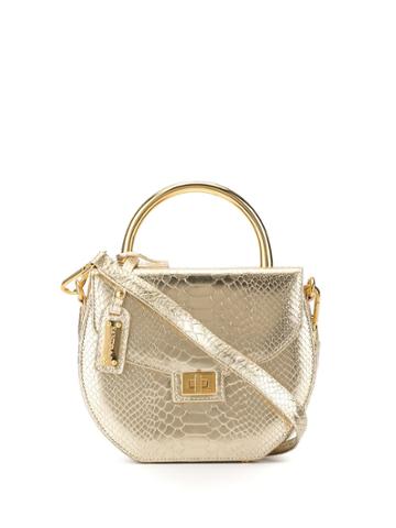 Sandra J Medium Camelia Snake-effect Tote - Gold