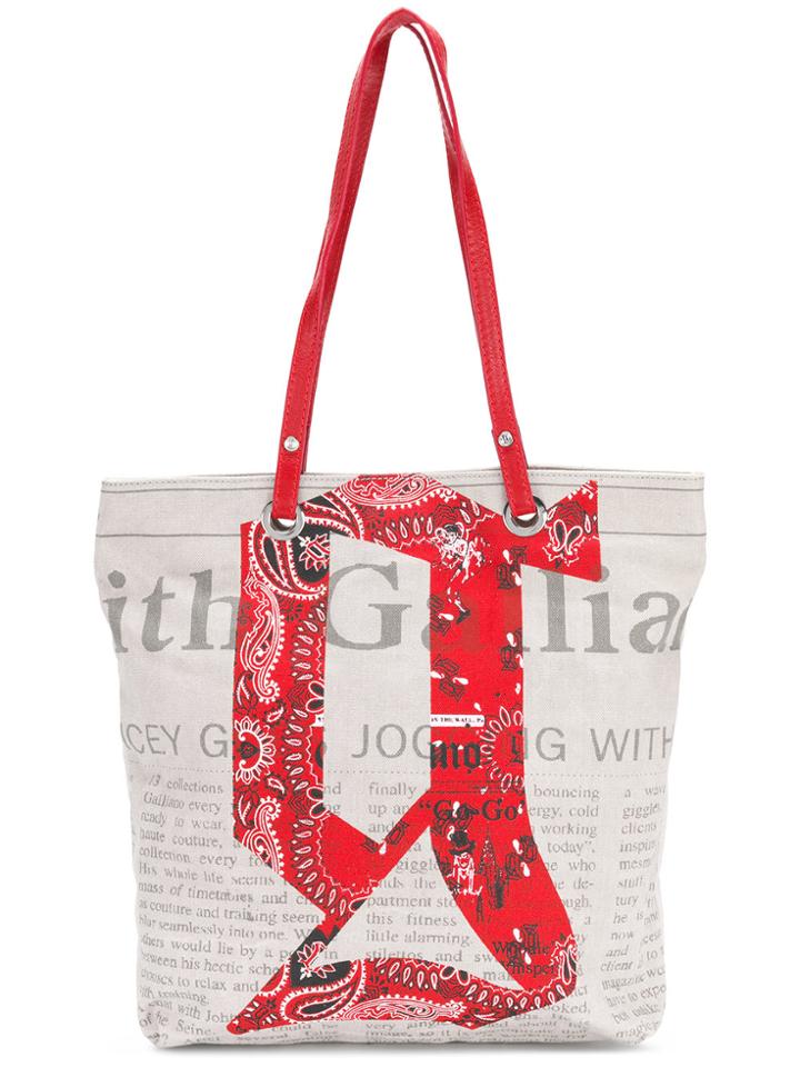 John Galliano Newspaper Print Tote - Grey