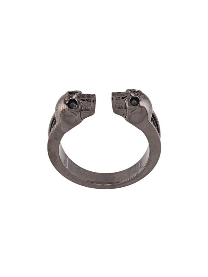 Alexander Mcqueen Two Skull Ring - Grey