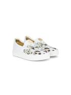 Roberto Cavalli Kids Floral Print Slip-on Sneakers - White
